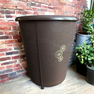 Vtg MCM 60s Brown RETRO Rubbermaid Plastic Waste Basket Trash Can 10.5" Flowers